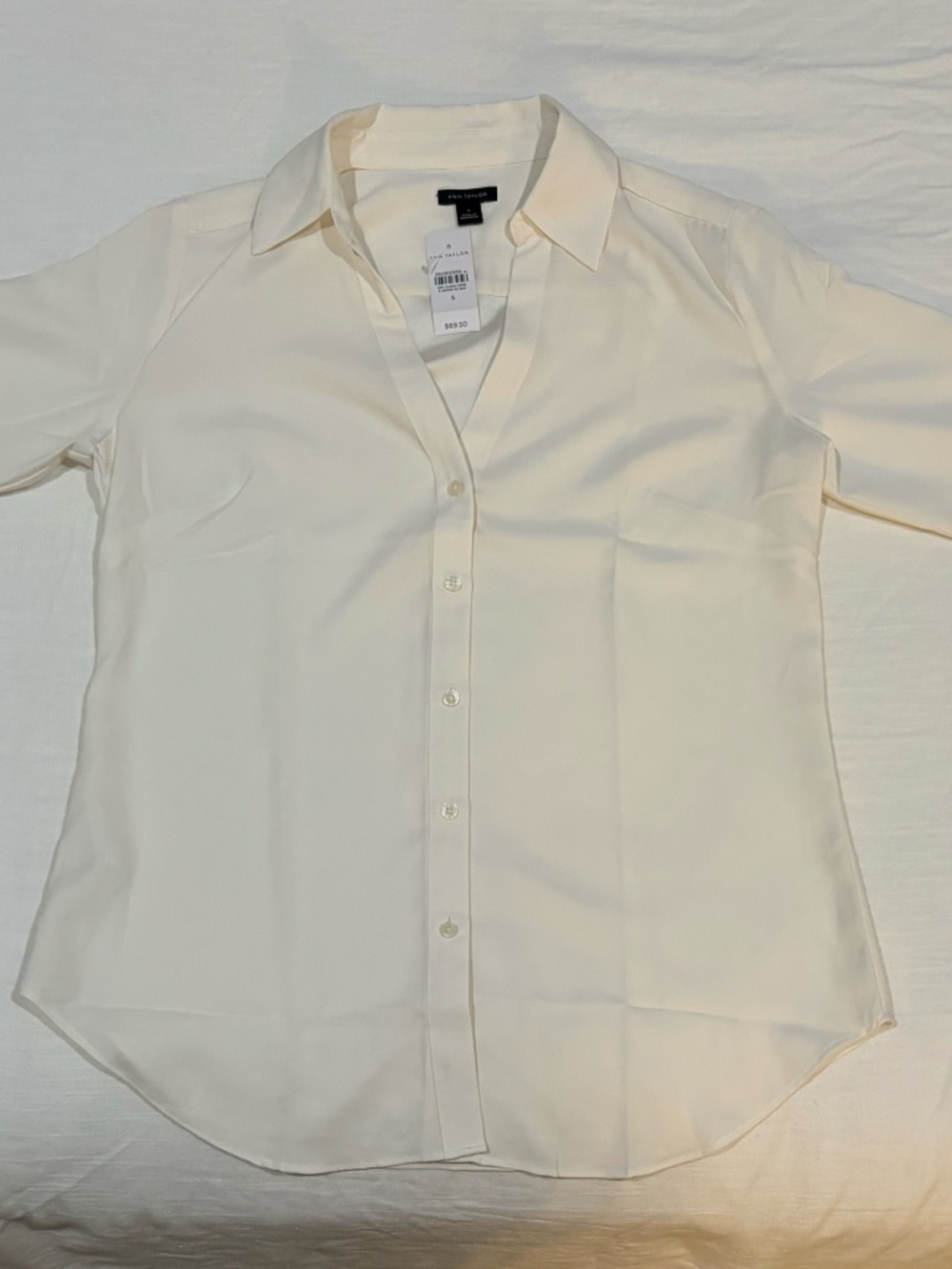 Ann Taylor Satin White Long Sleeve Button Down Shirt - Size S